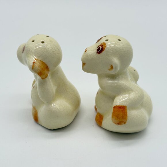 Vintage Kissing Ceramic Monkey Salt Pepper Shaker Set With Cork Stoppers - Picture 9 of 10